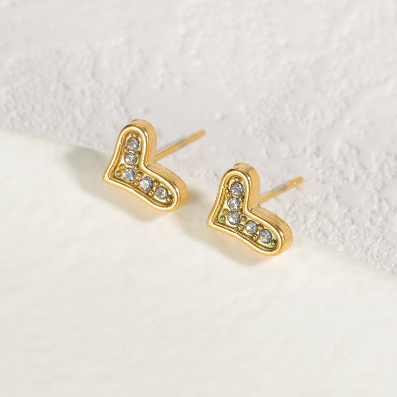 1 Pair Delicated Sweet Style Irregular Heart Shape Stainless Steel 18K Gold Plated Inlay Rhinestone Women's Stud Earrings h5 